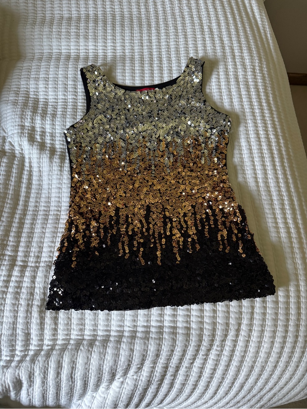 Kayamiya Ombre Sequin Top Large Silver Gold Metallic Glam Party Tank